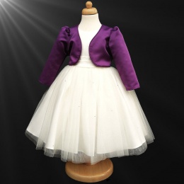 Girls Ivory Diamante Organza Dress with Purple Bolero Jacket